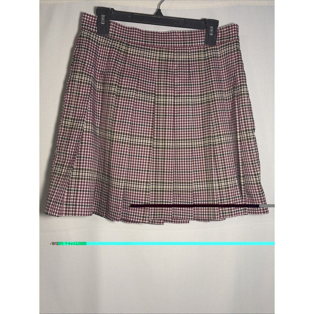 Bagatelle Pleated Tartan Plaid Mini Skirt Sz Medium Burgundy